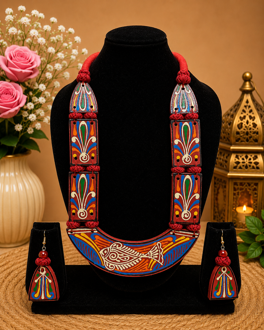 Tribal Terracotta Statement Necklace Set