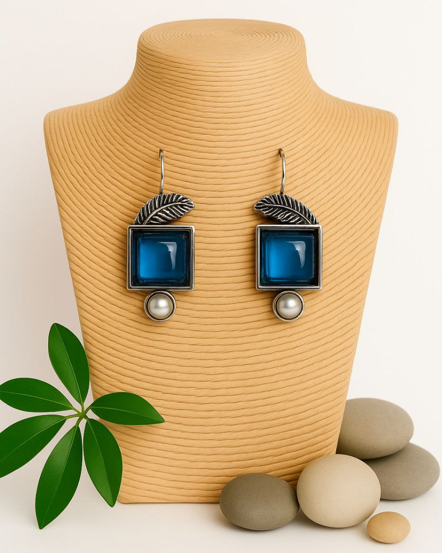 Navy Blue Oxidised Earring
