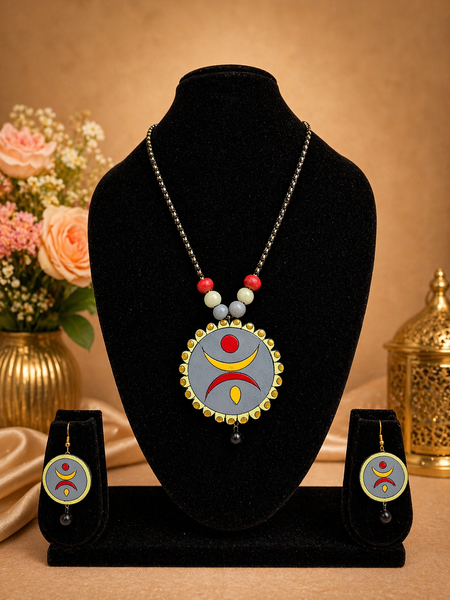 Aarohi Grey Terracotta Jewellery Set
