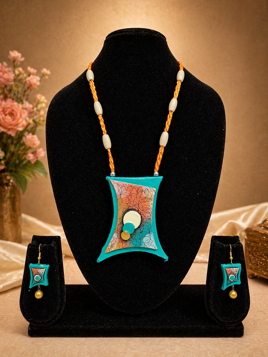 Turquoise Bloom Terracotta Jewellery Set