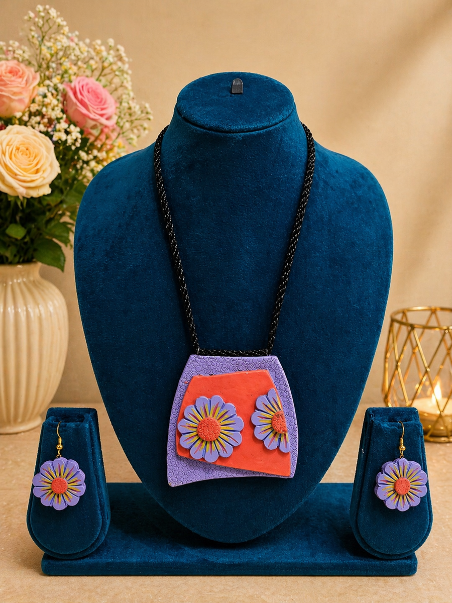 Lavender Bloom Handmade Terracotta Jewellery Set