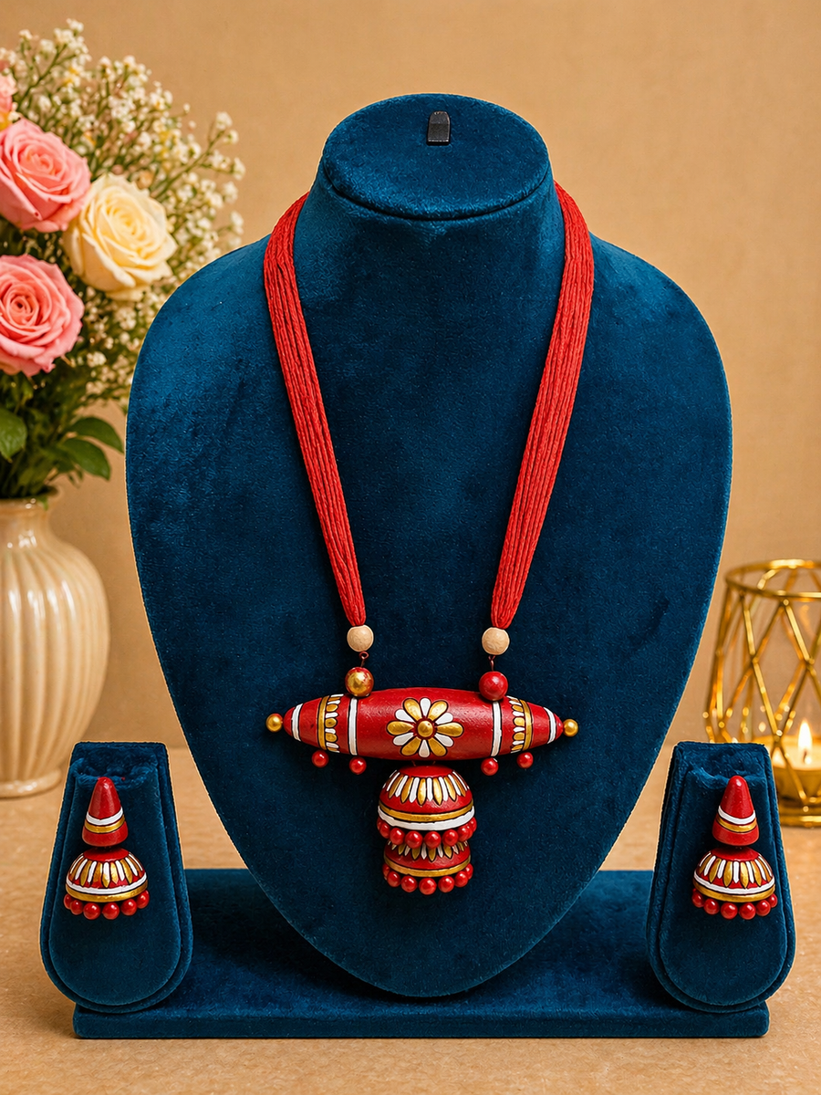 Red Royal Terracotta Pendant Jewellery Set