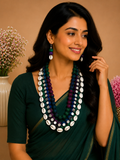 💙 Multicolor Handmade Fabric &amp; Cowrie Shell Statement Necklace Set