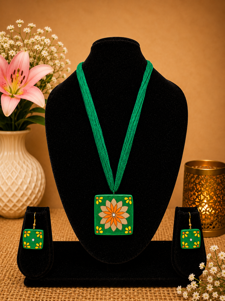 Emerald Bloom Terracotta Jewellery Set