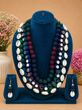 💙 Multicolor Handmade Fabric &amp; Cowrie Shell Statement Necklace Set