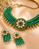 Emerald Bloom Handmade Beaded Choker Set