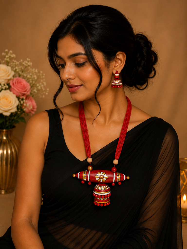 Red Royal Terracotta Pendant Jewellery Set