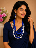 Royal Blue Handmade Fabric & Cowrie Shell Necklace Set