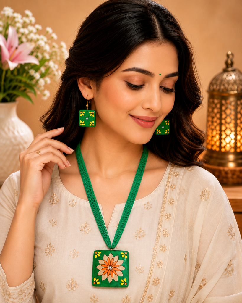 Emerald Bloom Terracotta Jewellery Set