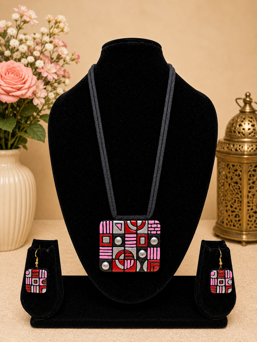 Pink Pulse Terracotta Pendant Set