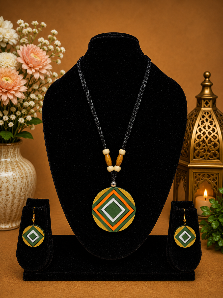 Dark Green Terracotta Necklace Set