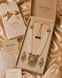 Royal Pearl & Mint Green Kundan Statement Necklace Set