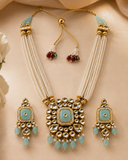Royal Pearl & Mint Green Kundan Statement Necklace Set